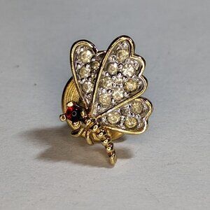 "Panetta Vintage Dragonfly Damselfly Butterfly Lapel Pin White Red Gem Settings